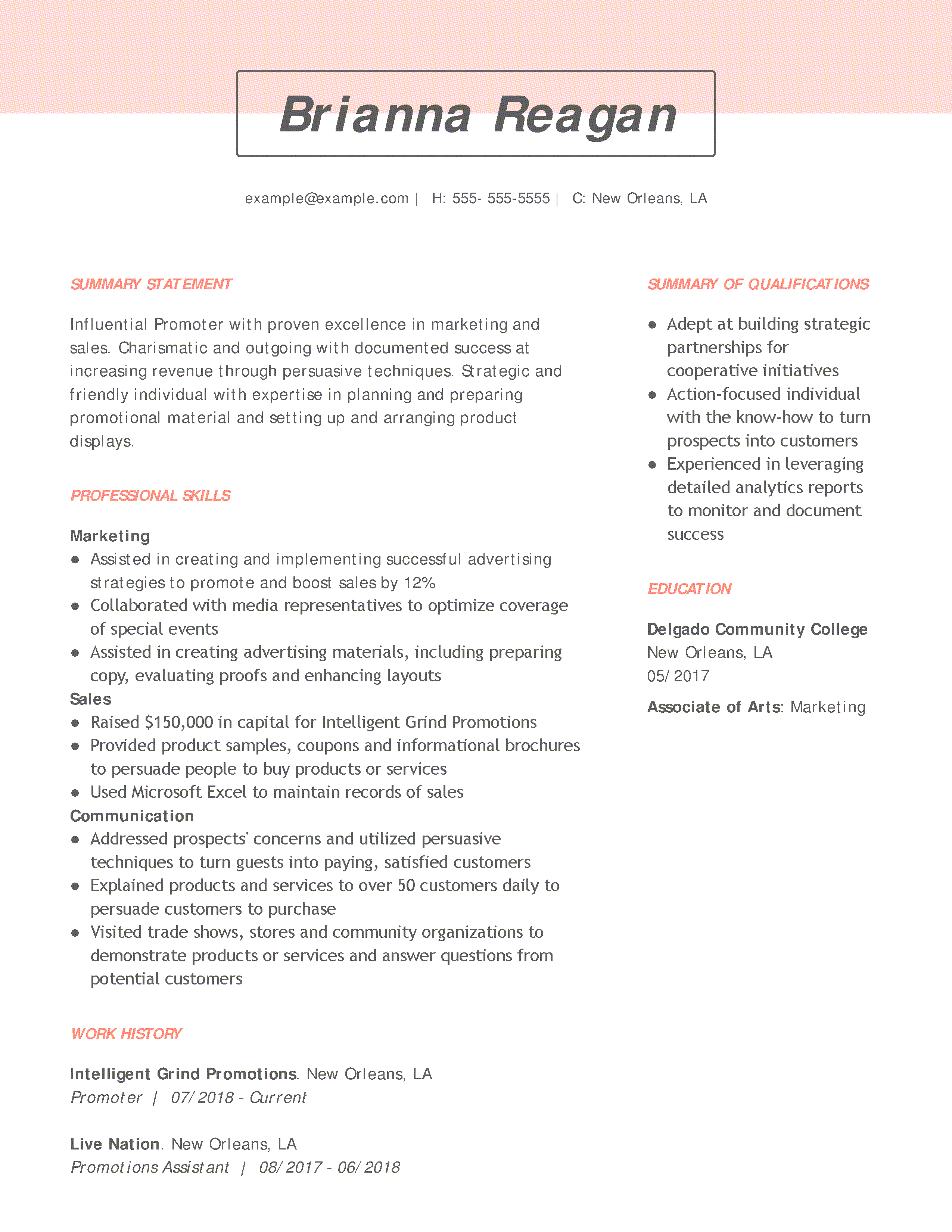 Professional Entertainment Resume Examples