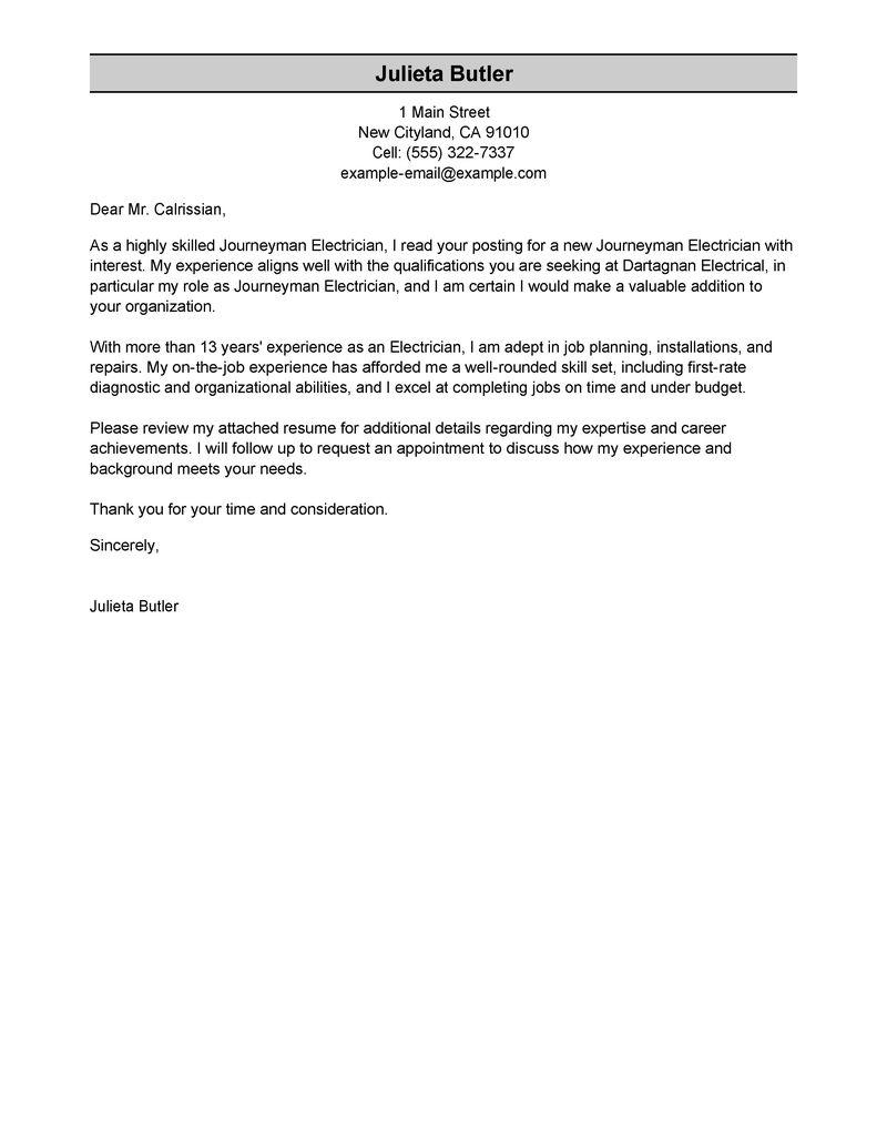 cover letter for electrician job sample