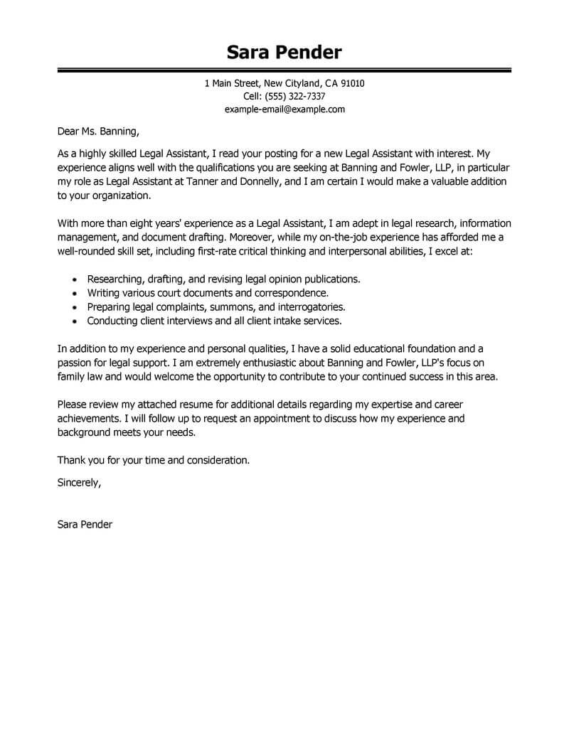 legal assistant cover letter reddit