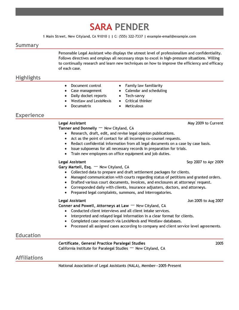 resume objective sample legal