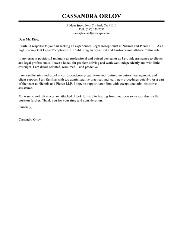 cover letter for legal receptionist