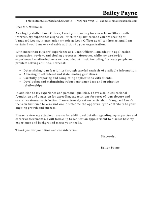 loans officer cover letter template