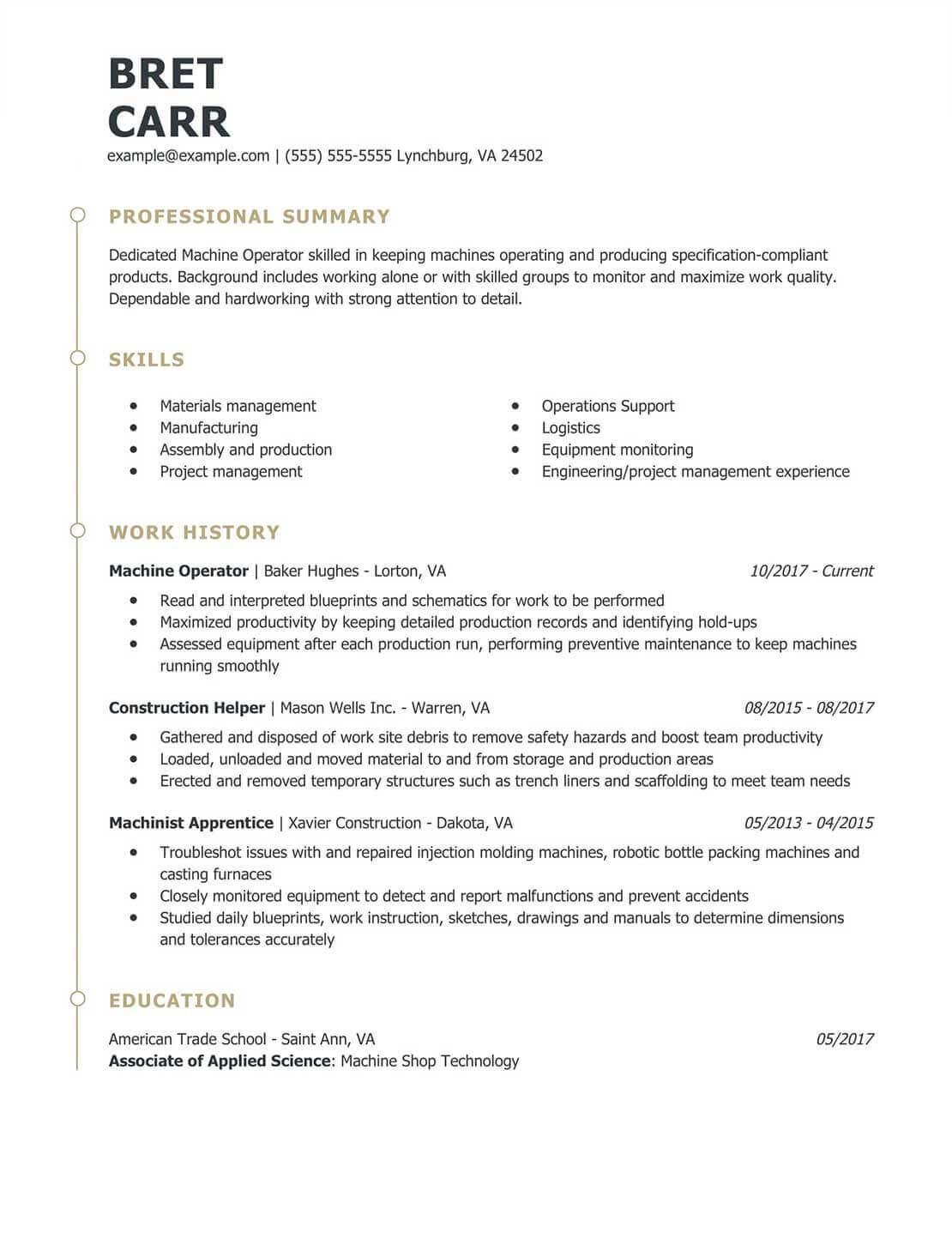 resume examples production worker