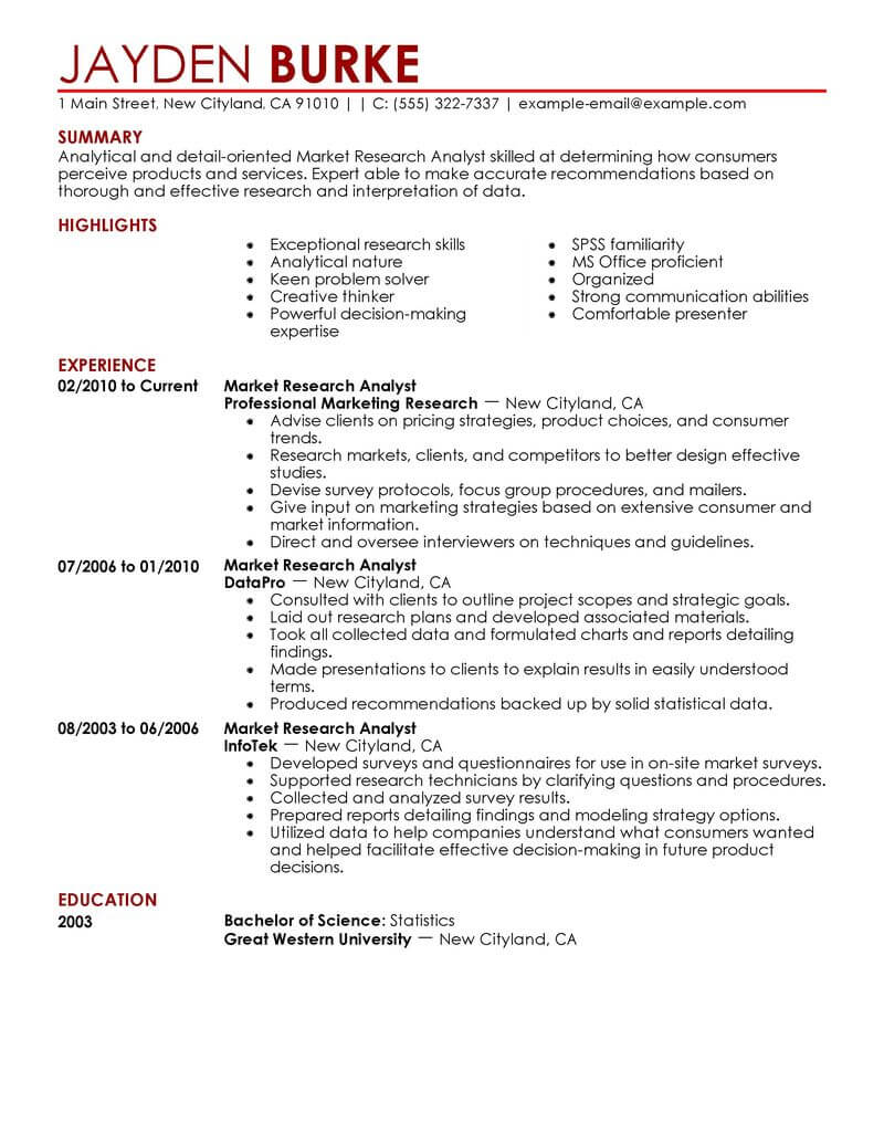 market research job description resume