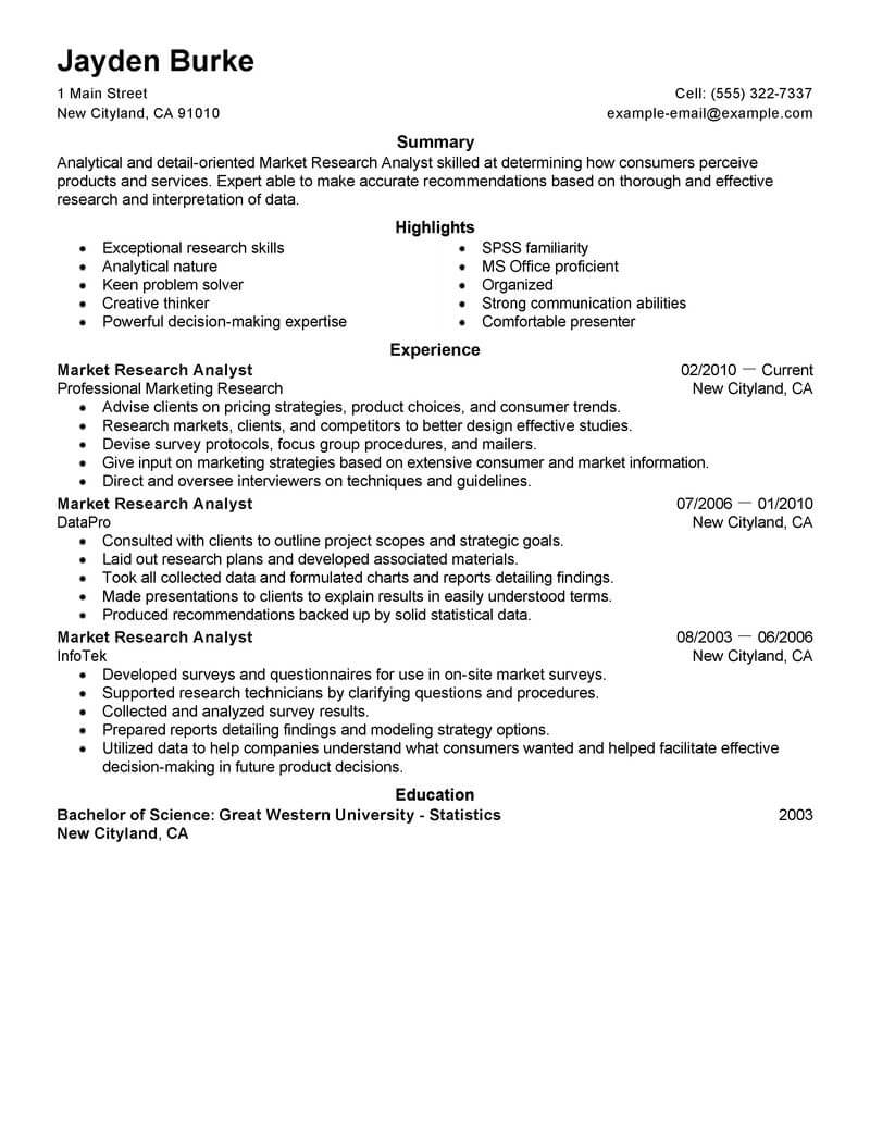 marketing research project on resume