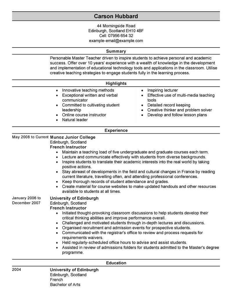 masters in education resume