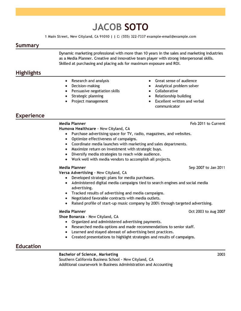 Best Media Planner Resume Example  LiveCareer