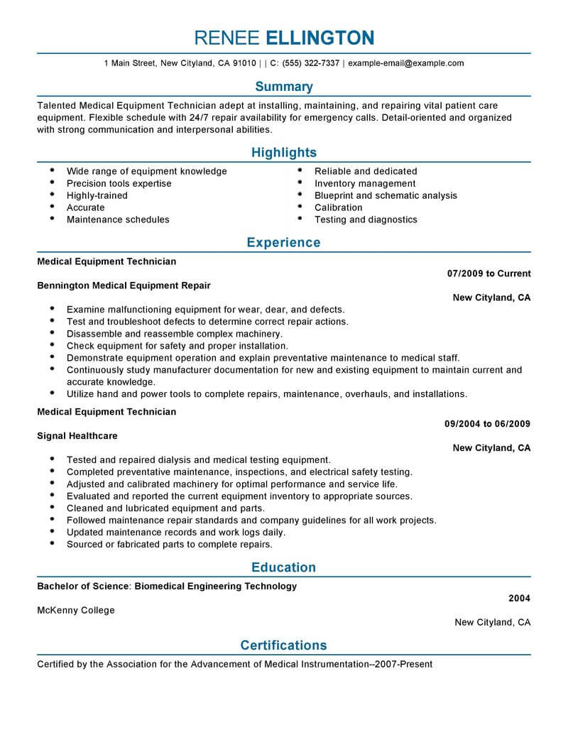 resume examples for medical device sales