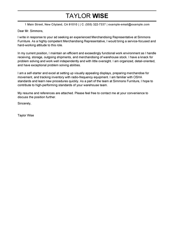 Expert Merchandising Rep Cover Letter Examples LiveCareer