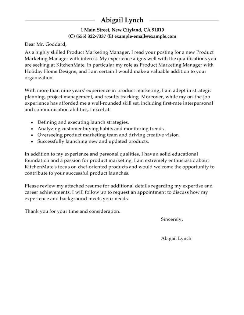 product marketing cover letter