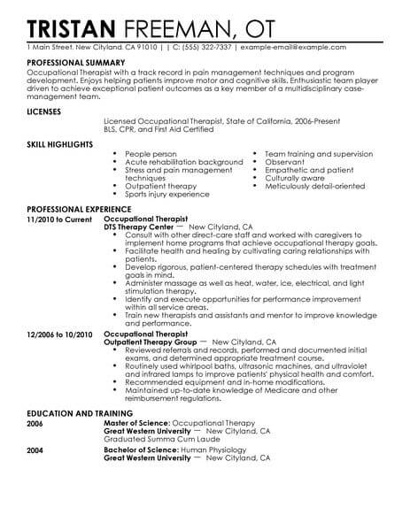 occupational therapy cv personal statement