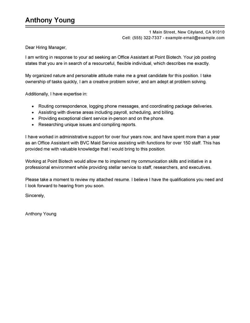 cover letter for job application office staff