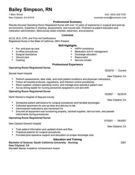 sample resume for operation theatre nurse