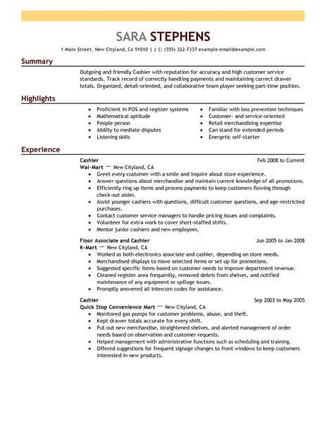 resume examples part time job