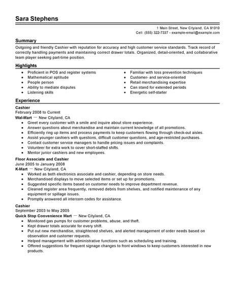 part time job resume summary examples