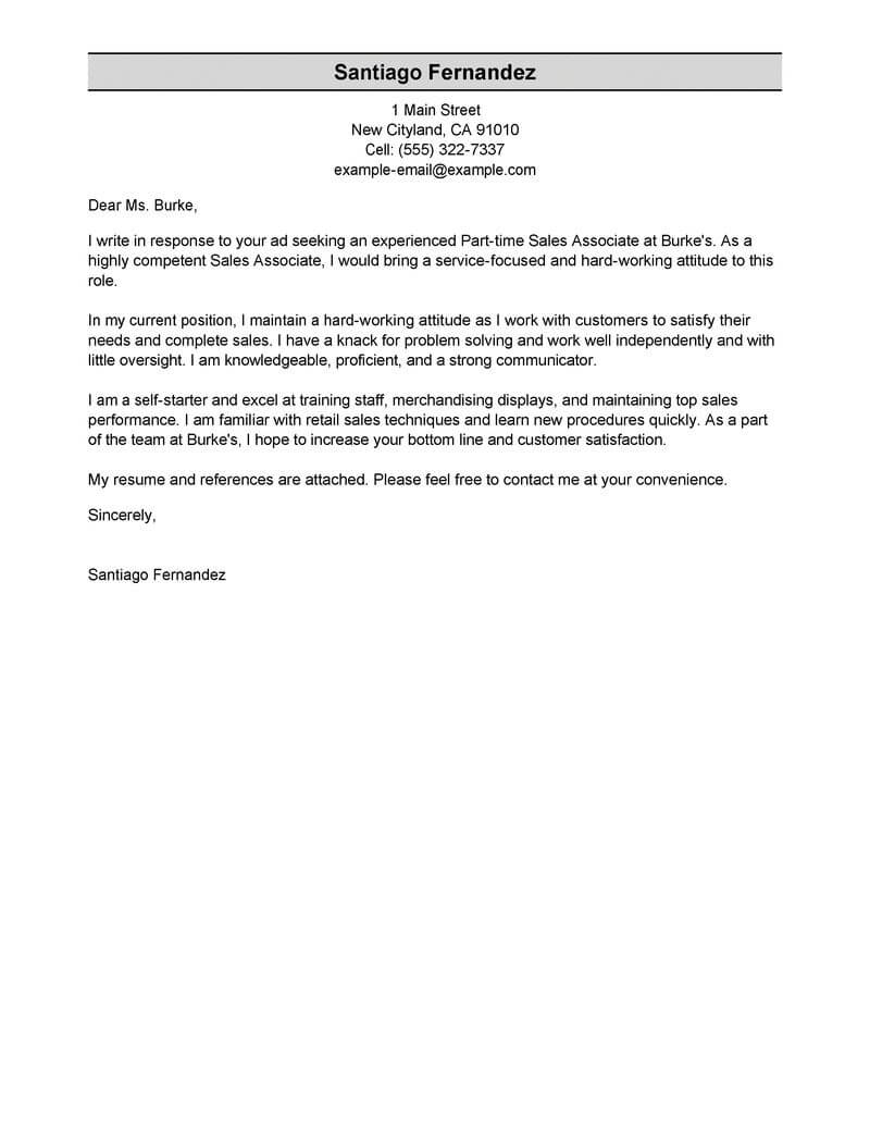 cover letter template for sales assistant