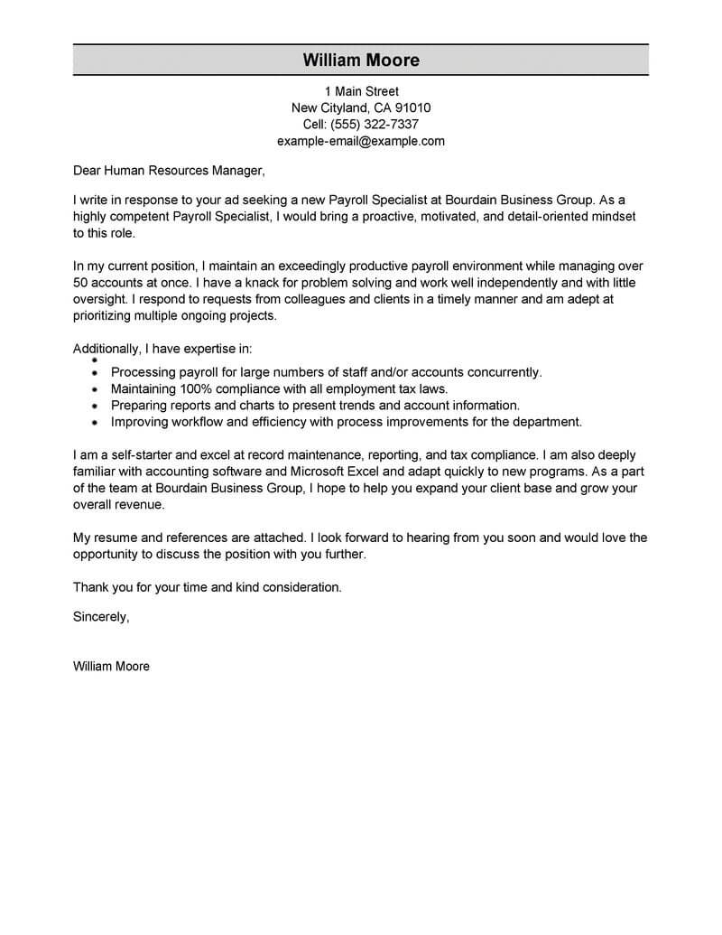 payroll consultant cover letter