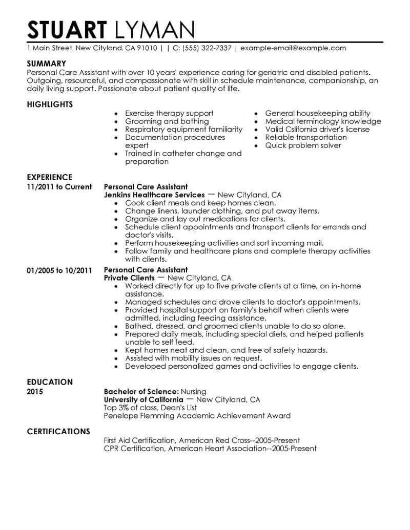 health care assistant resume sample