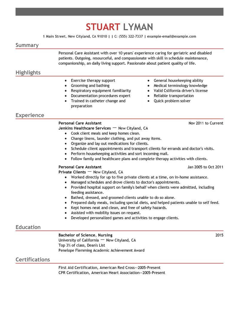 health care assistant resume sample pdf