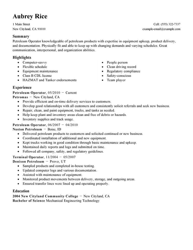 Free Oilfield Resume Templates