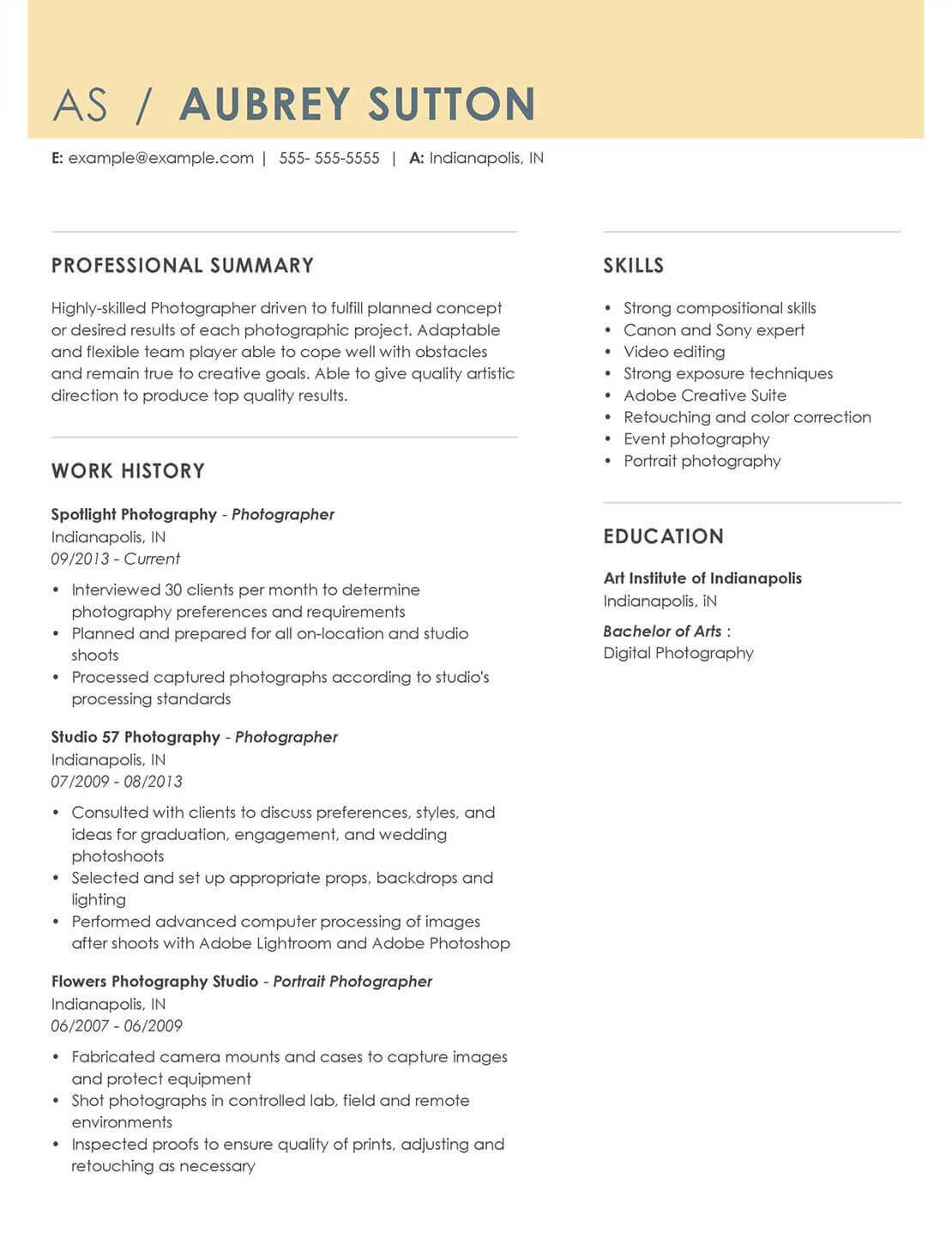 professional summary photographer resume