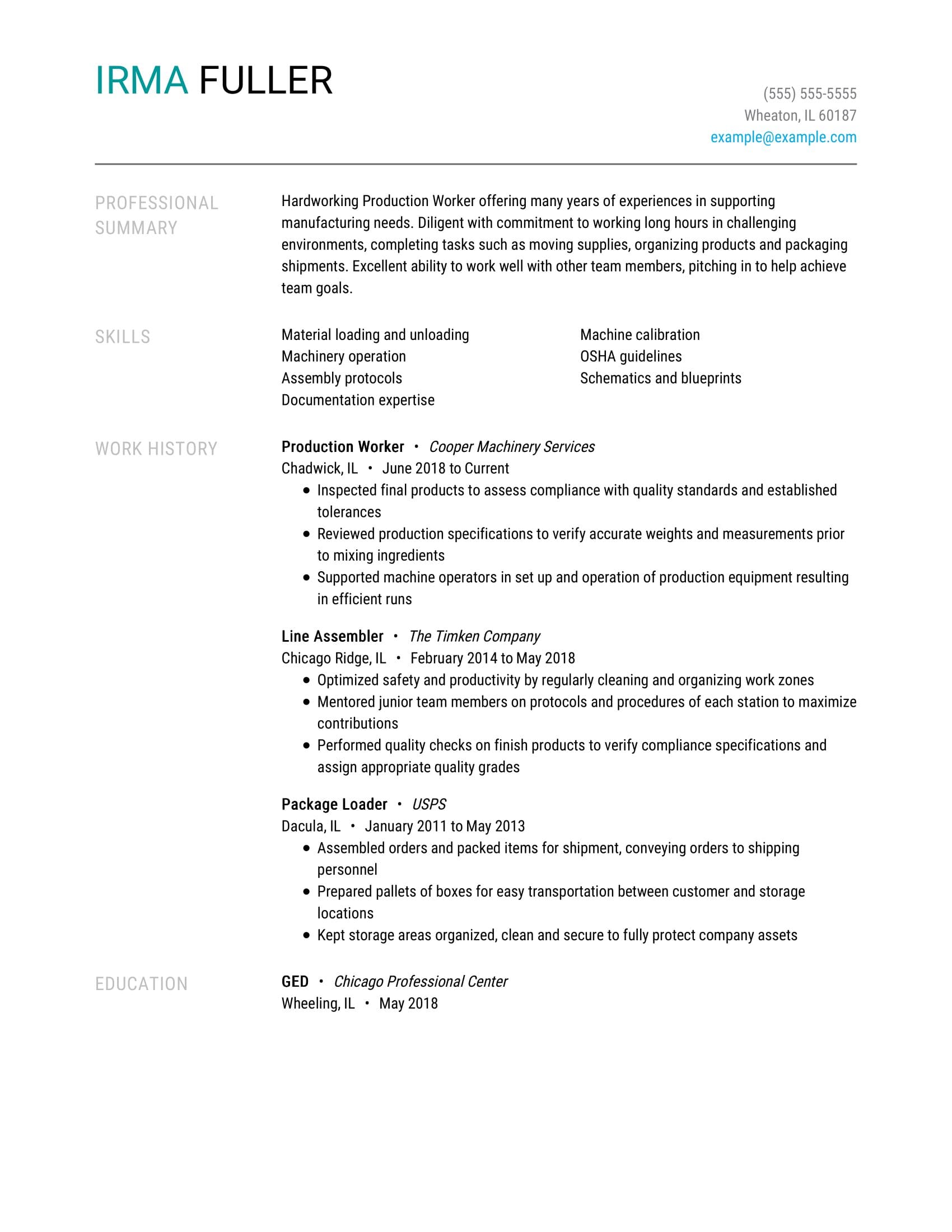 summary for resume examples factory worker