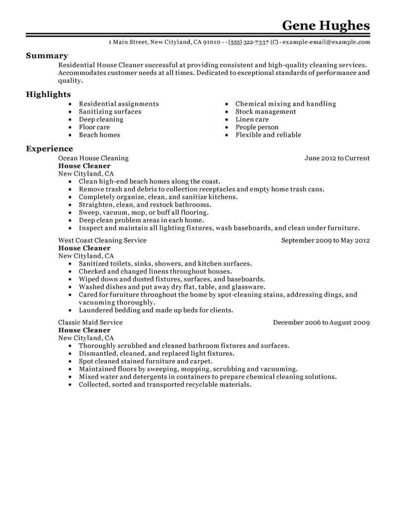 how to write cleaning experience on a resume