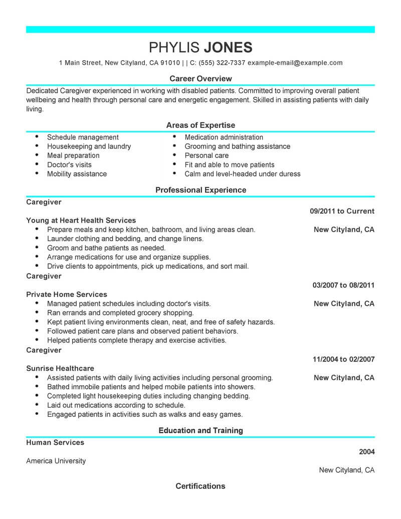 resume headline examples for caregiver