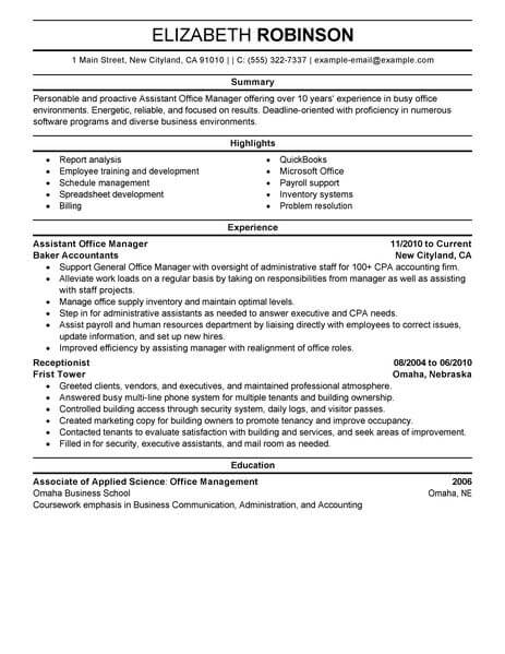 resume of an assistant manager