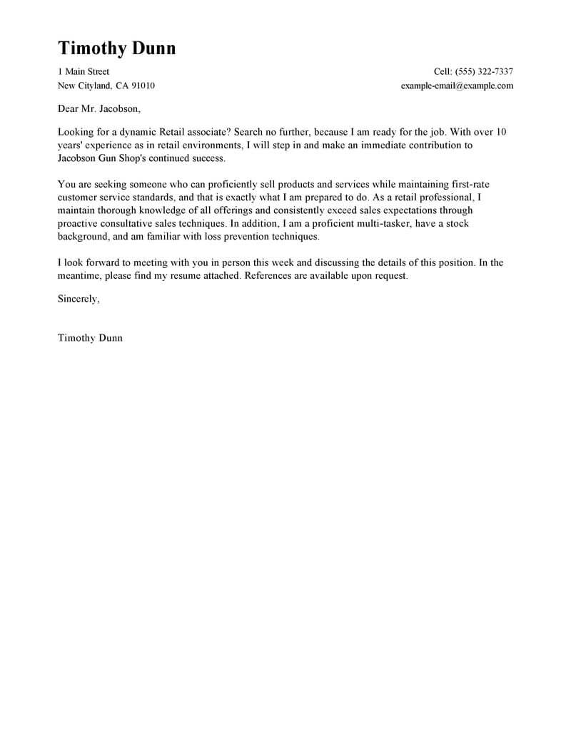 sample application letter for retail