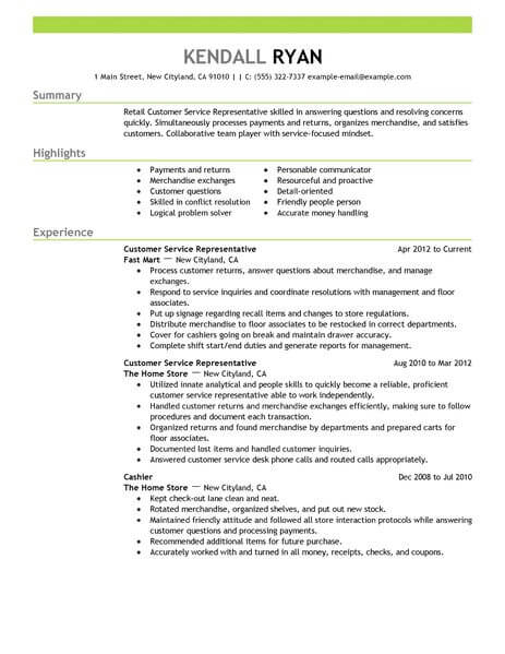 resume examples 2023 retail