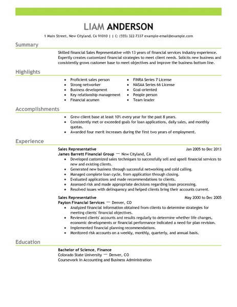 resume objective examples for sales representative