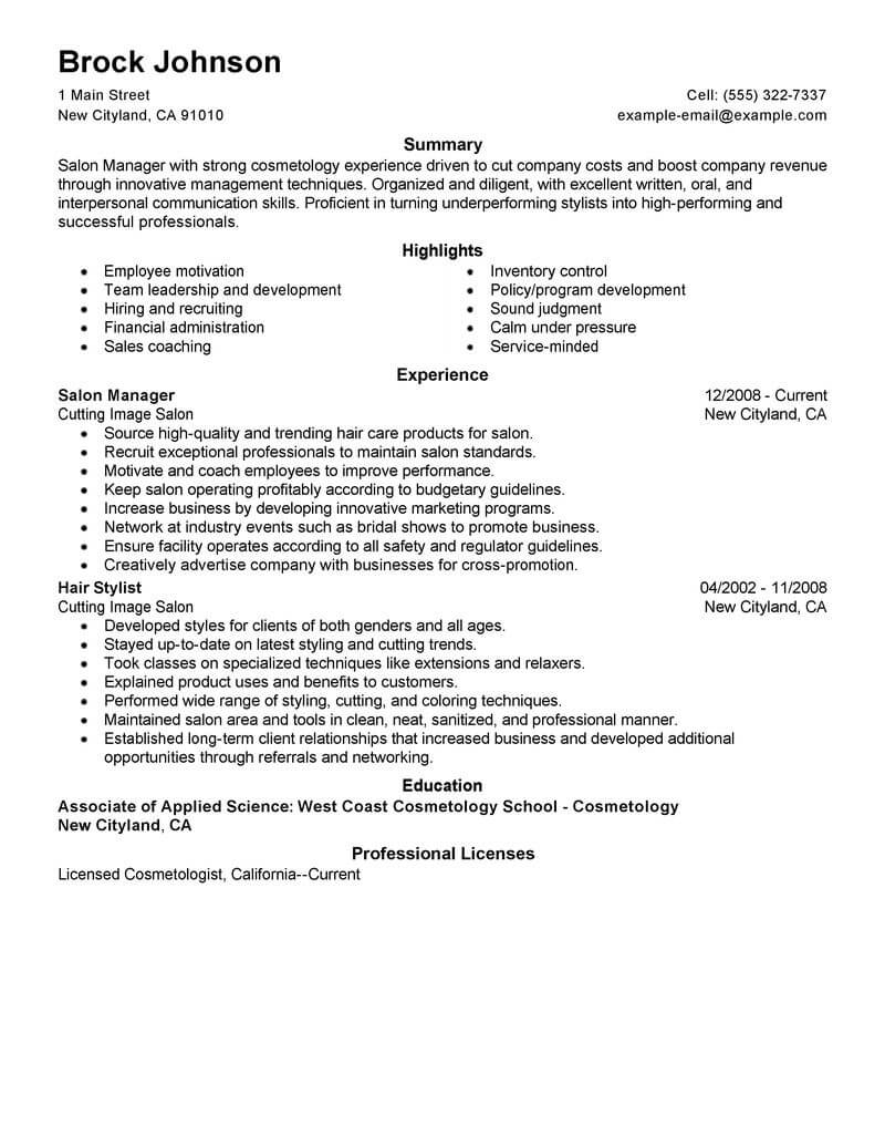 resume format for parlour job