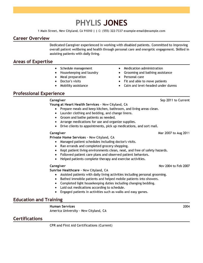 resume examples for caregiver skills