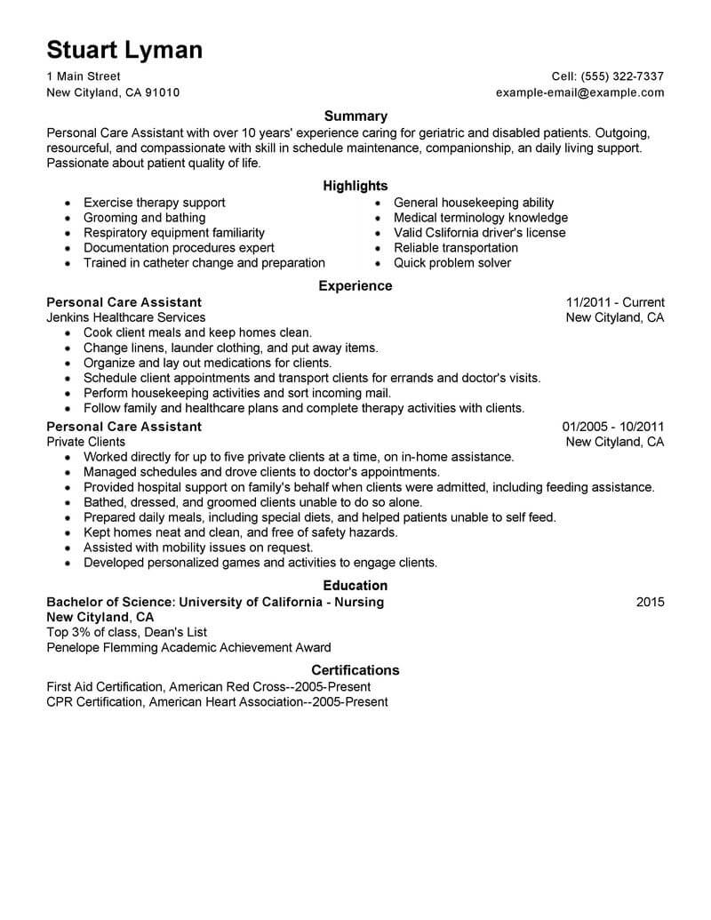 care worker personal statement cv