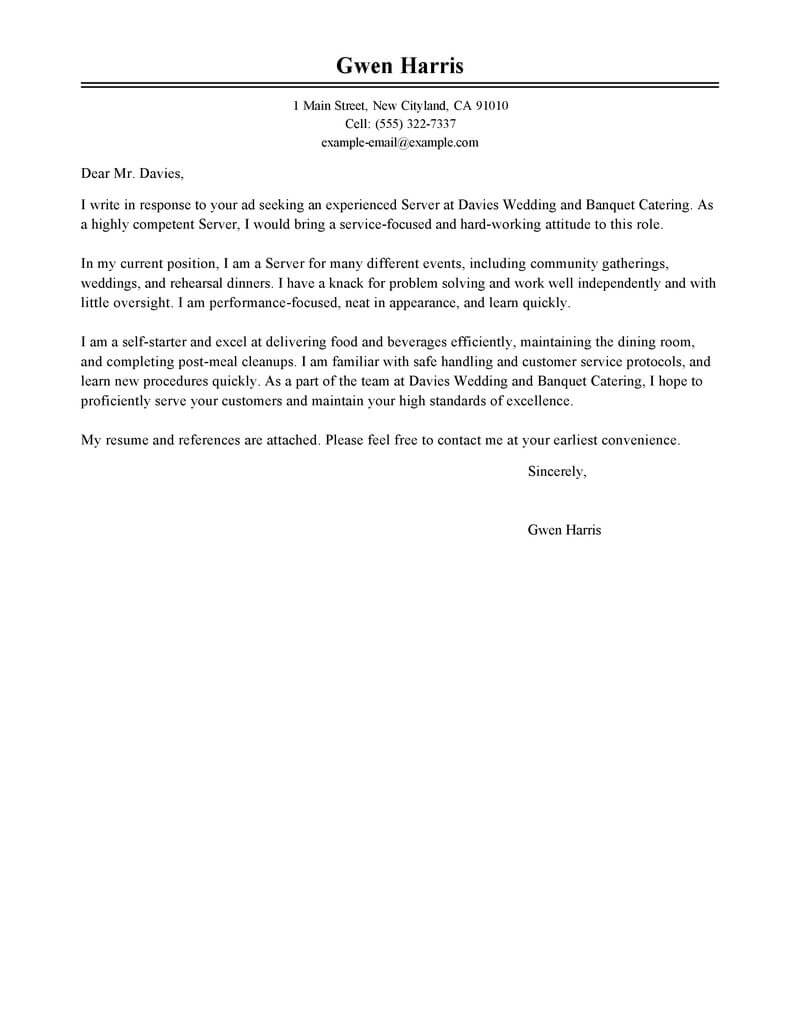 food service cover letter for resume