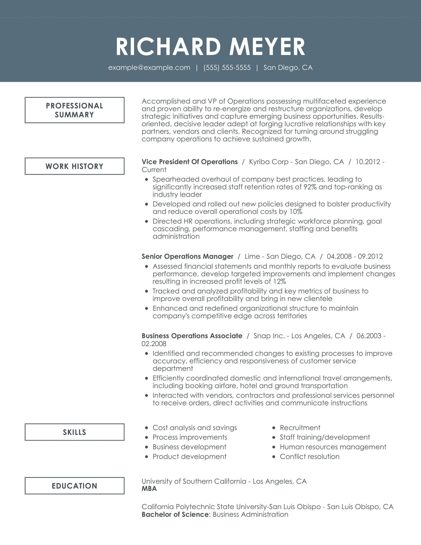 operations resume sample