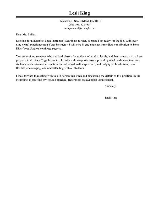 Professional Yoga Instructor Cover Letter Examples