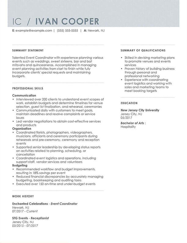 Professional Event Planning Resume Examples | LiveCareer