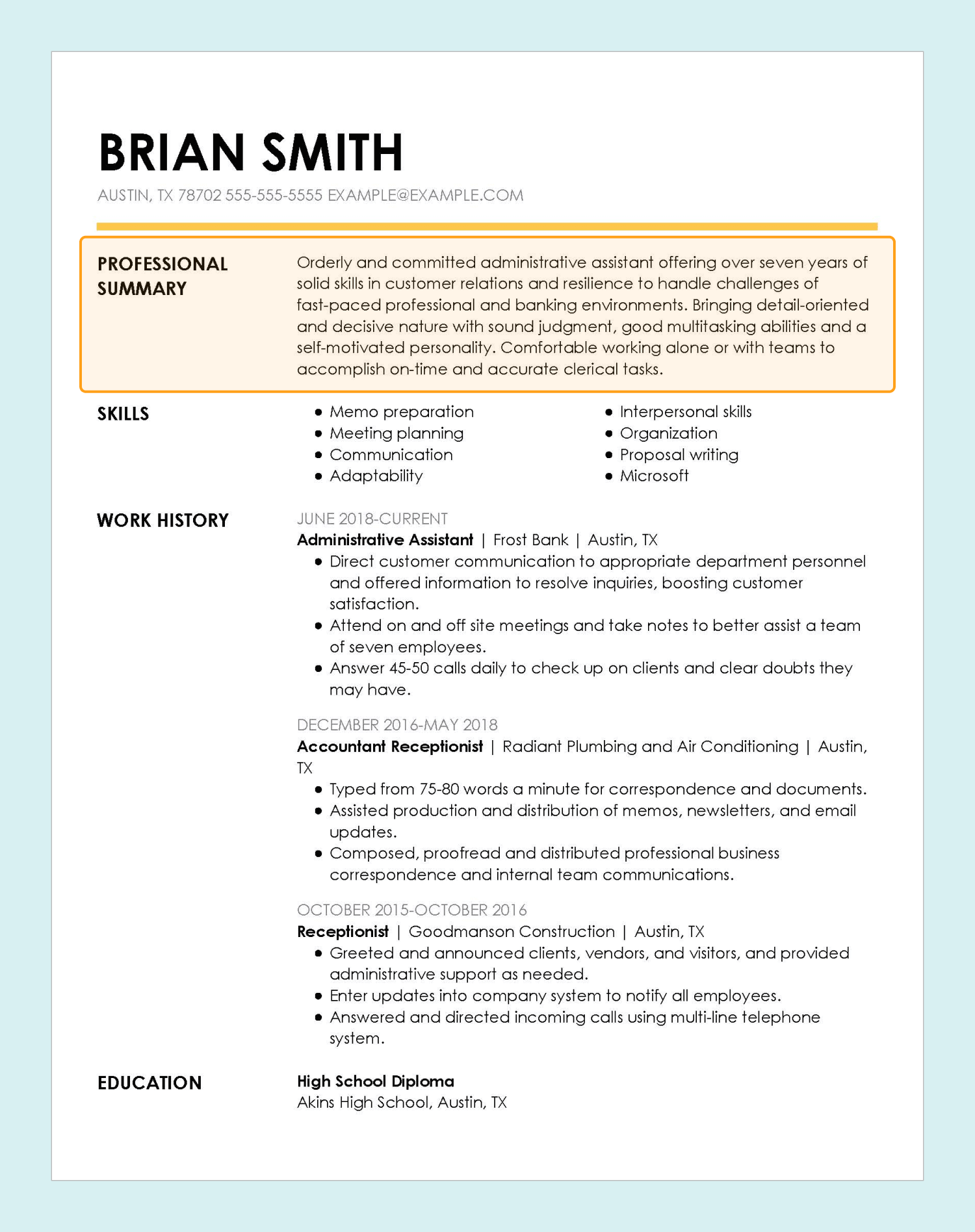 create a resume summary