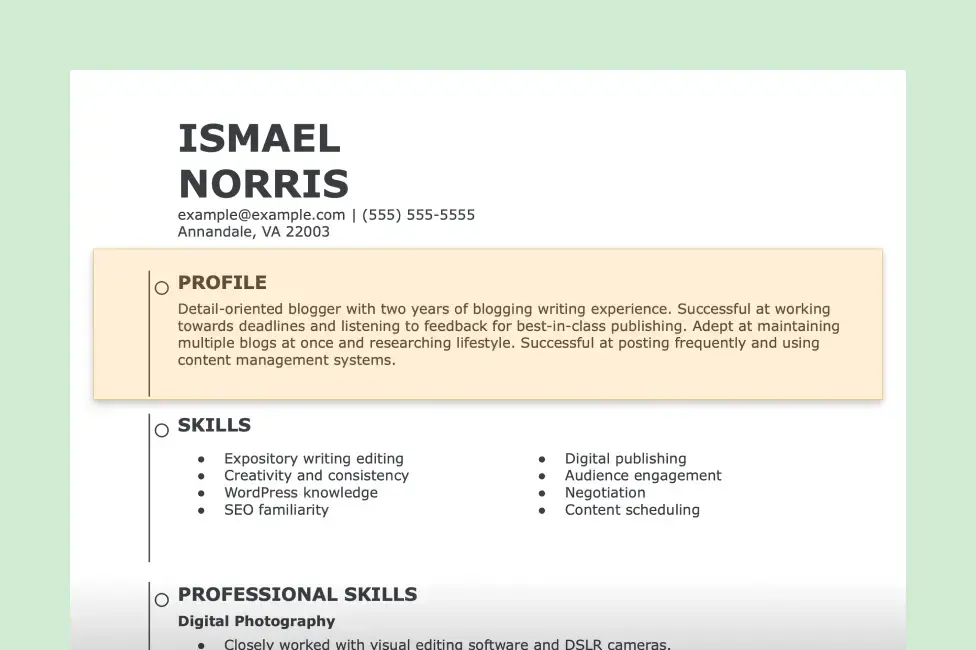 examples of profile in resume