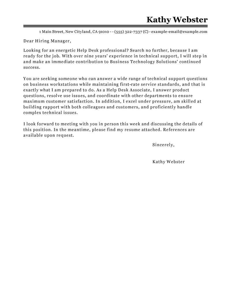 Help Desk Cover Letter No Experience Remar