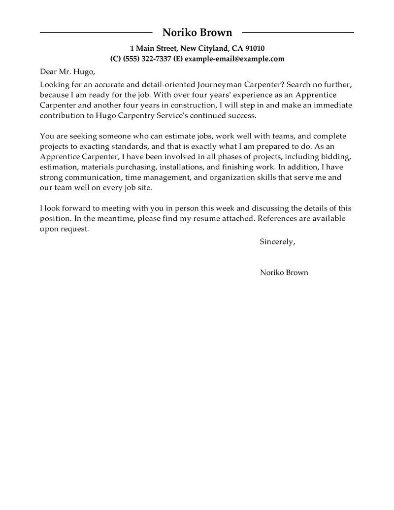 cover letter for apprenticeship sample