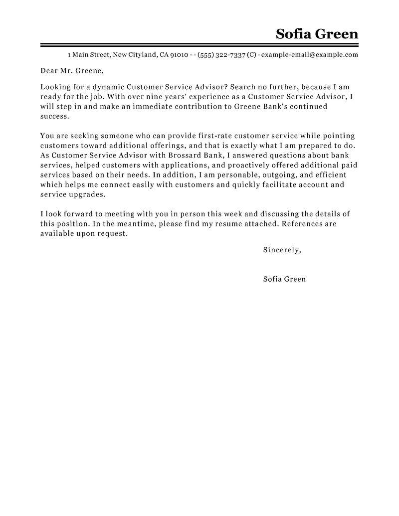 Customer Service Advisor Cover Letter Examples Livecareer