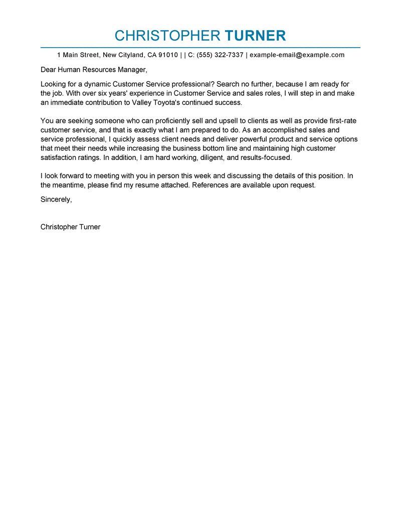 good cover letter examples customer service