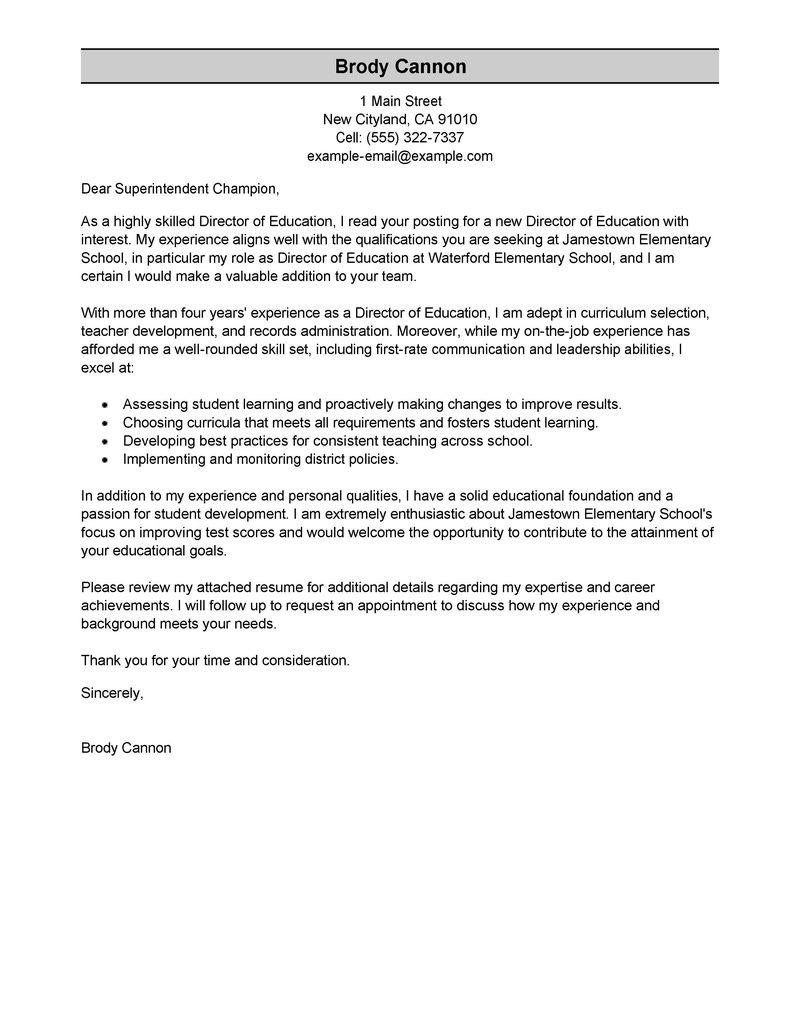 Professional Director of Education Cover Letter Examples  LiveCareer