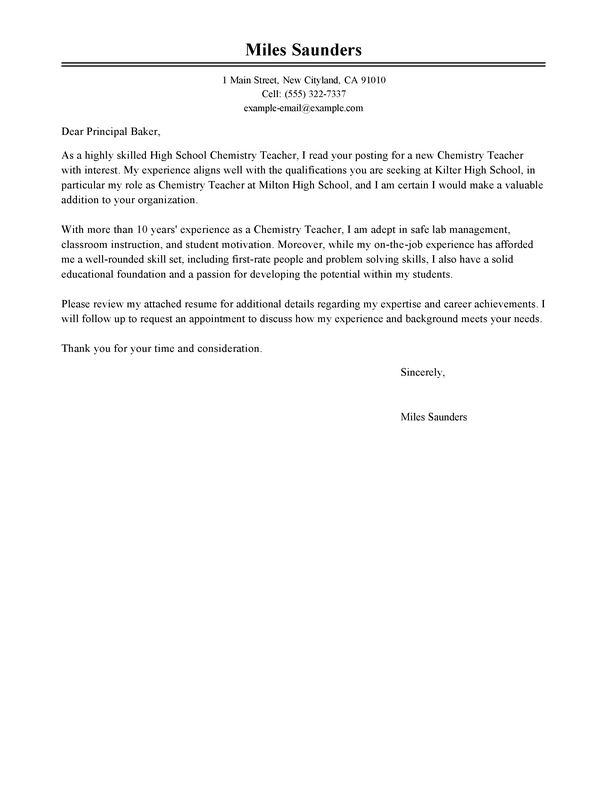 cover letter for chemistry teacher without experience