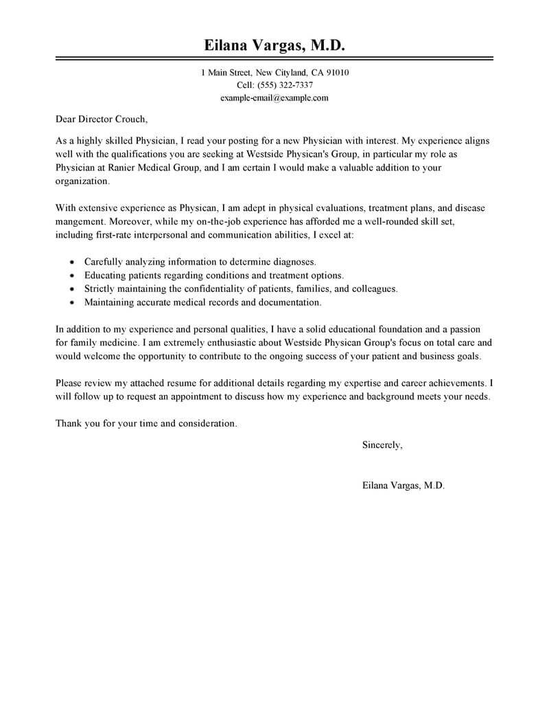 sample cover letter for resume medical