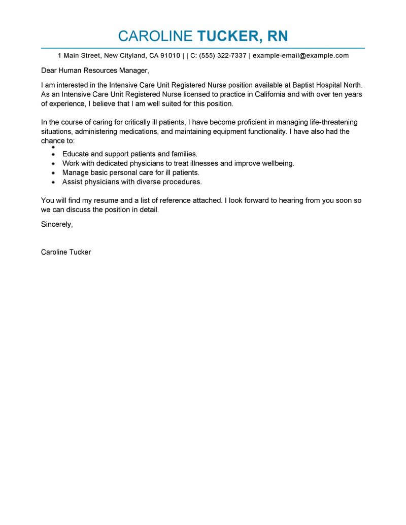 sample application letter for community health nurse