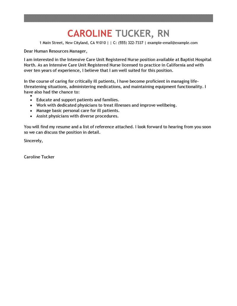 cover letter for a registered nurse position